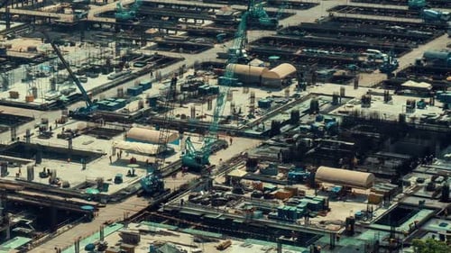 Time Lapse of Construction Site with Heavy Construction Machinery in Metropolis