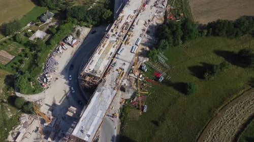 Aerial Shot New Road Or Highway Construction Site 4 K V4