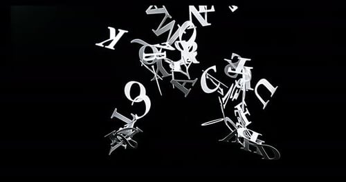Animated Letters and Numbers Falling on Black Background