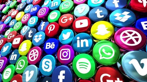 Animated 3D Social Media Icons Moving Wall Background