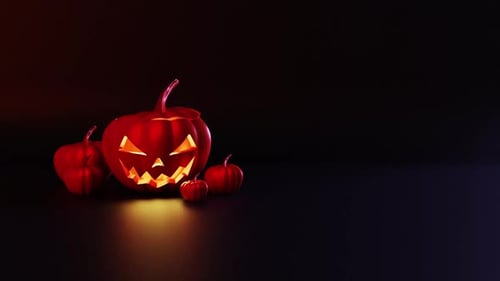 Flickering Jack-o'-Lantern with Red Pumpkins for Halloween