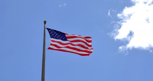 American Flag Waving Against a Clear Blue Sky