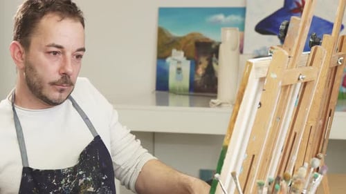 Artist Painting, Answers Phone and Laughs