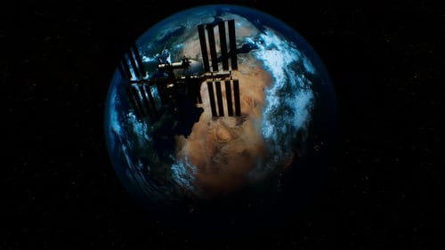International Space Station in Outer Space Over the Planet Earth Orbit