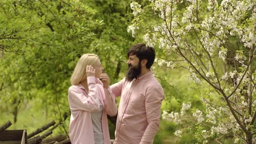 Springtime or Summertime for Couple in Love on the Ranch. Ecology Concept. Couple Having Fun on