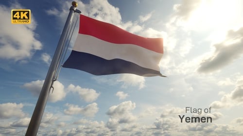 Realistic Flag Waving on Pole Against Sunny Sky