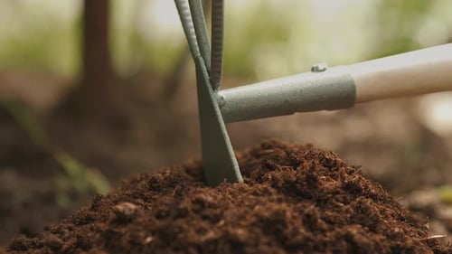Women Working the Soil Manually with the Hoe. Close Up of the Legs and Tools
