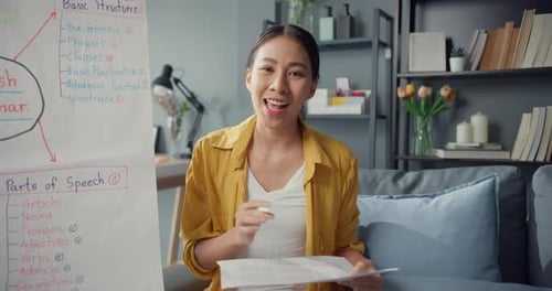 Enthusiastic English Teacher Explains Grammar Lesson at Home
