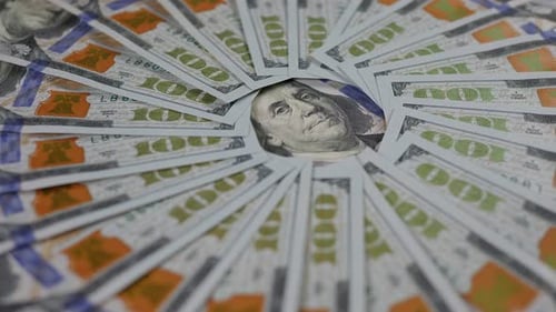 US Currency Hundred Dollar Bills Arranged in Circle
