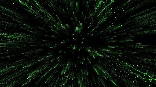 Abstract Green Particles Light Speed Burst Background