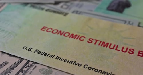 Stimulus Financial a Bill Individual Checks From Government US Dollar Bills Currency in Global