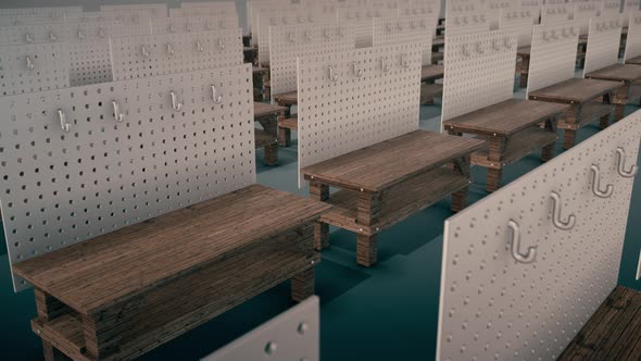 Multiple Industrial Work Benchs In A Row 4k, Elements Motion Graphics ...