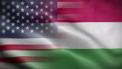 Waving Flags of United States and Hungary