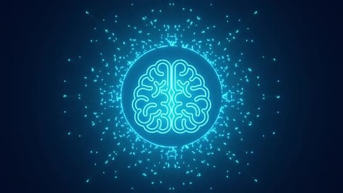 Futuristic Glowing Brain Icon Reveal Animation with Particles