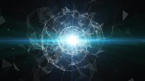 Abstrakte 3D-Technologie mit Schnittpunkten und Partikeln. 4K-Loop