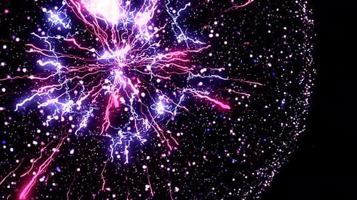 Neon Electric Energy Explosion with Particle Streaks in Space