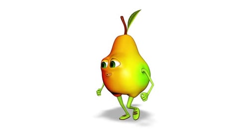 Cartoon Pear Runs Loop On White Background