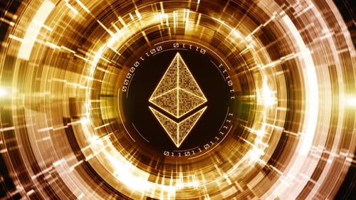 Futuristic Golden Ethereum Crypto Loop Background Animation