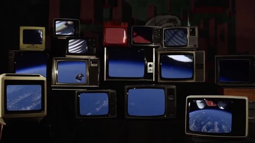 Collection of Retro Televisions Showing Static and Space