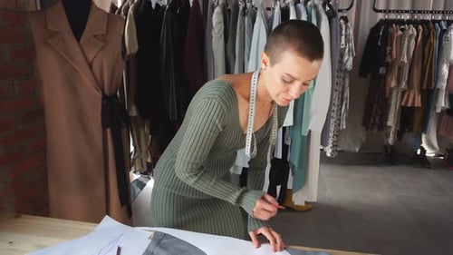Above View of Young Caucasian Tailor at Work