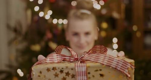 Young Woman Presents Christmas Gift