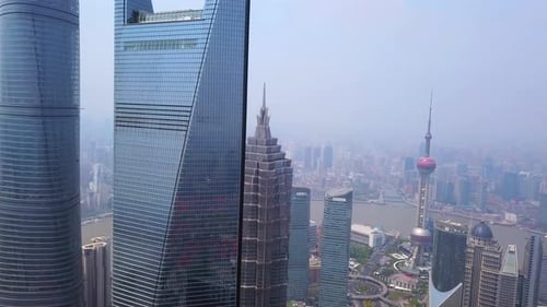 Aerial view of Shanghai Downtown skyline, China. Financial districts in urban city