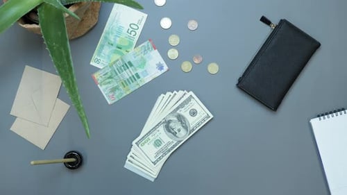 Money cash falling on table