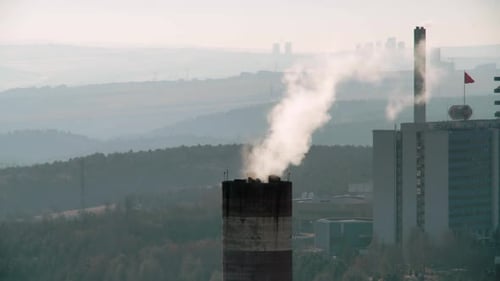8K Industrial Chimney Polluting Air