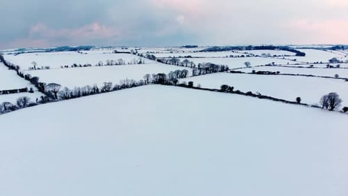 Winter Snow Covered Rural Fields Aerial
