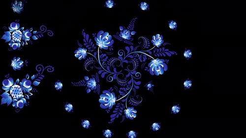 Elegant Blue Floral Gzhel Pattern Animation