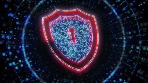 Neon Digital Security Shield with Keyhole Animation