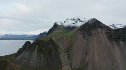 Drone Flight Towards Peaks Of Vestrahorn Mountain