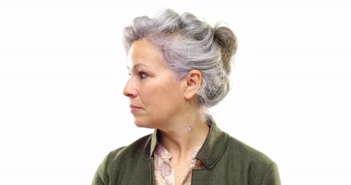 Beautiful White Hair Adult Senior Woman Serious Happysmiling Putting on and Getting of Eyeglasses