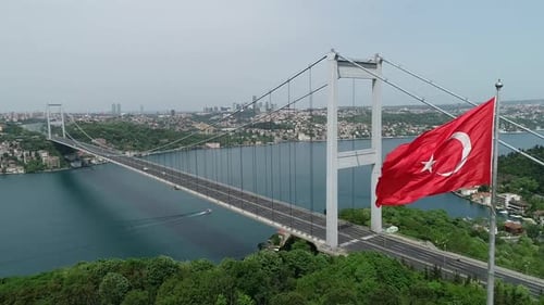 Aerial View Of Fsm Bridge And Turkish Flag