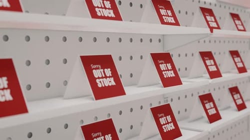Empty Retail Store Shelves with Out of Stock Signs Loop