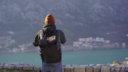 A Man Tourist Visits the Old Town of Kotor in Montenegro