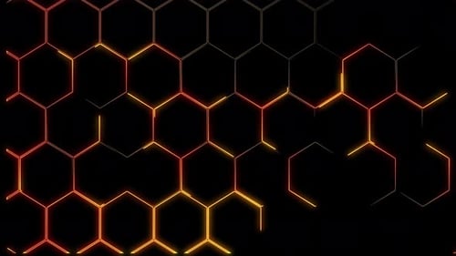 Animated Neon Hexagonal Grid Pattern Loop