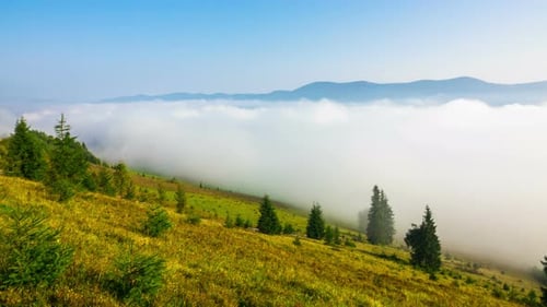 Mountain Vista with Fog Rolling Over Hills