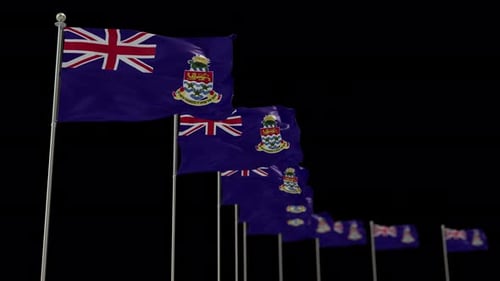Multiple Cayman Islands Flags Waving in Realistic Motion