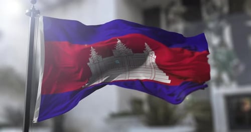 Cambodian National Flag Waving in Realistic Wind