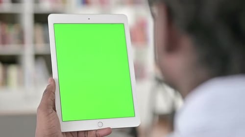 Chroma Key Tablet, African Man Using Tablet
