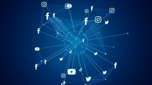 Animated Social Media Network Connections on Blue Background