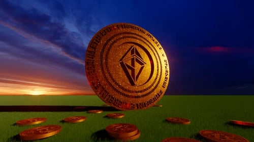 3D Golden Ethereum Cryptocurrency Coin Rolling Animation