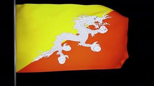 Bhutan National Flag Waving Loop On Black Background