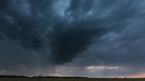 Summer Rainy Sunset Evening Above Countryside Rural Wheat Field Landscape