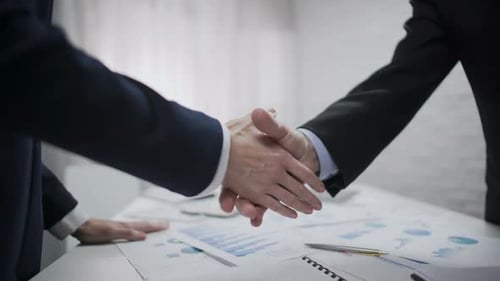 Business Partners Celebrating Successful Project End, Professionals Handshaking