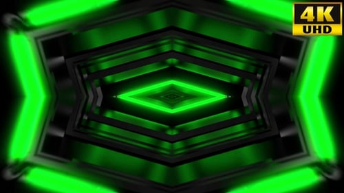 Dynamic Green Neon Geometric Looping Tunnel Background