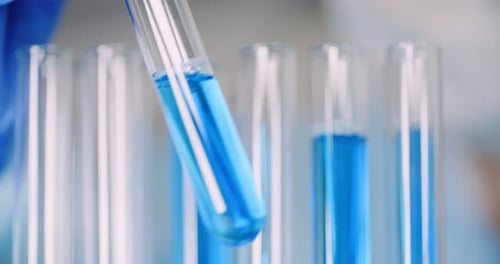 Blue Liquid in Scientific Glass Test Tubes