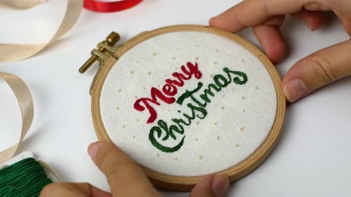 Festive Christmas Embroidery Art being created