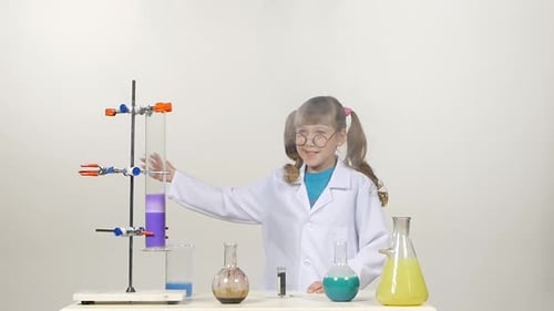 Enthusiastic Girl Explaining Science Experiment in Lab